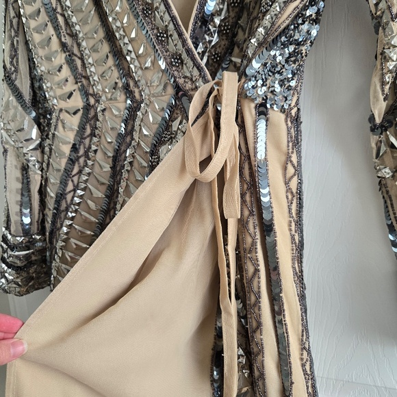 ASOS DESIGN Embellished Mini Dress with Tie Detail - Picture 4 of 9